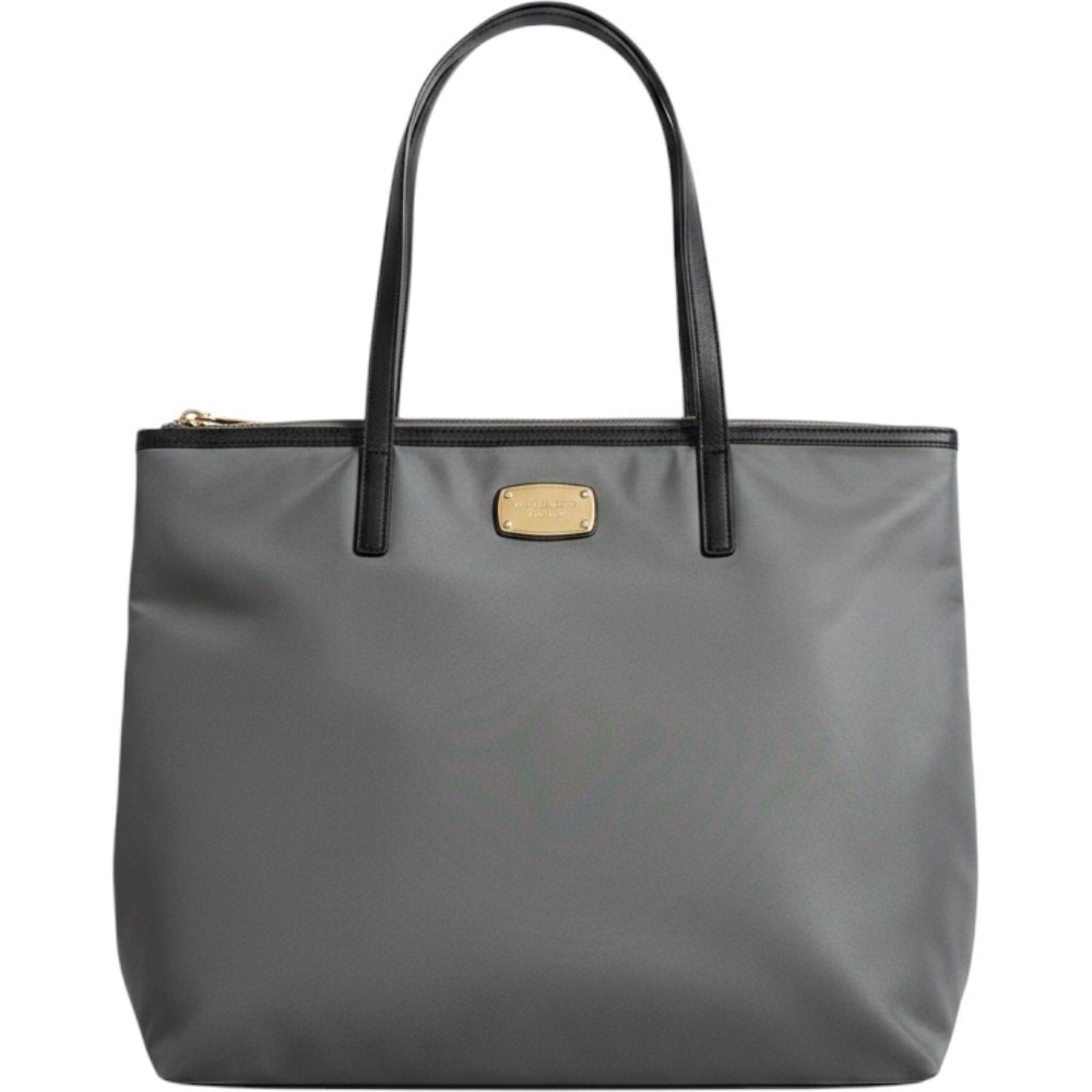 Michael Kors Polly Large Grey Nylon Tote Bag Black Leather Trim 38S5XMTT3C